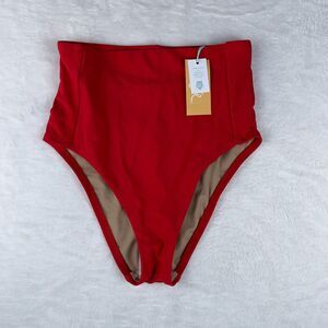Kona Sol Bikini Bottom Womens Red Extra High Waist Tummy Control Medium Coverage